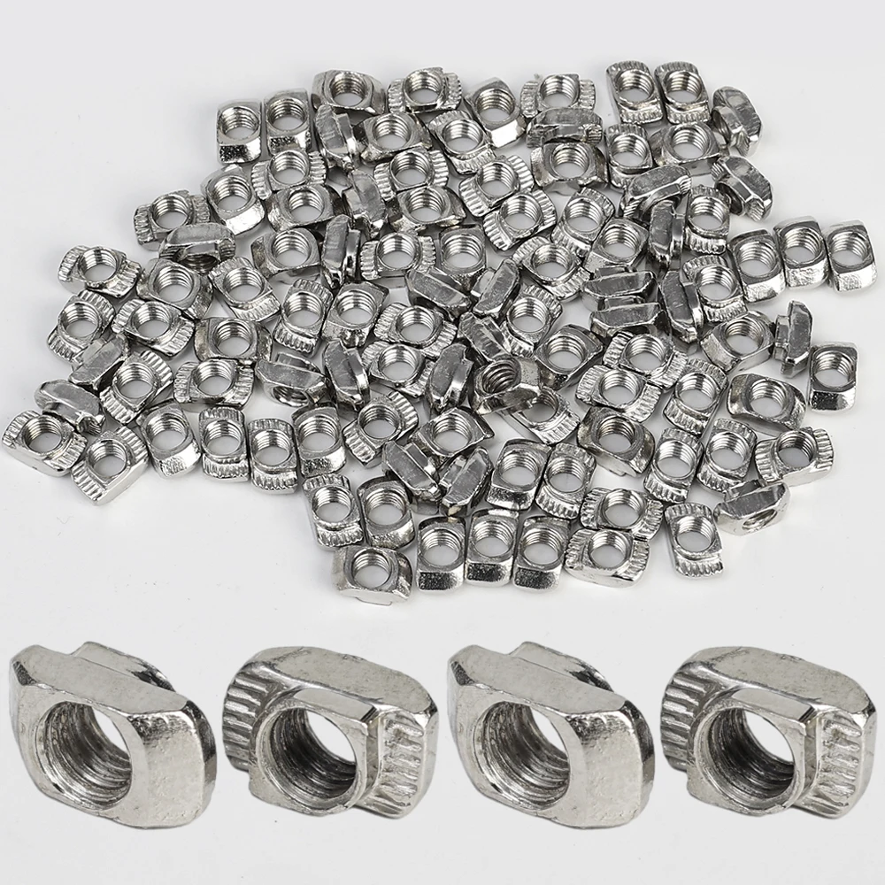 100/50Pcs EU20 M5 Slot T-nut Sliding T Nuts Hammer Drop in Nut Fasten Connector for Aluminum Extrusion DIY Projects Fasteners