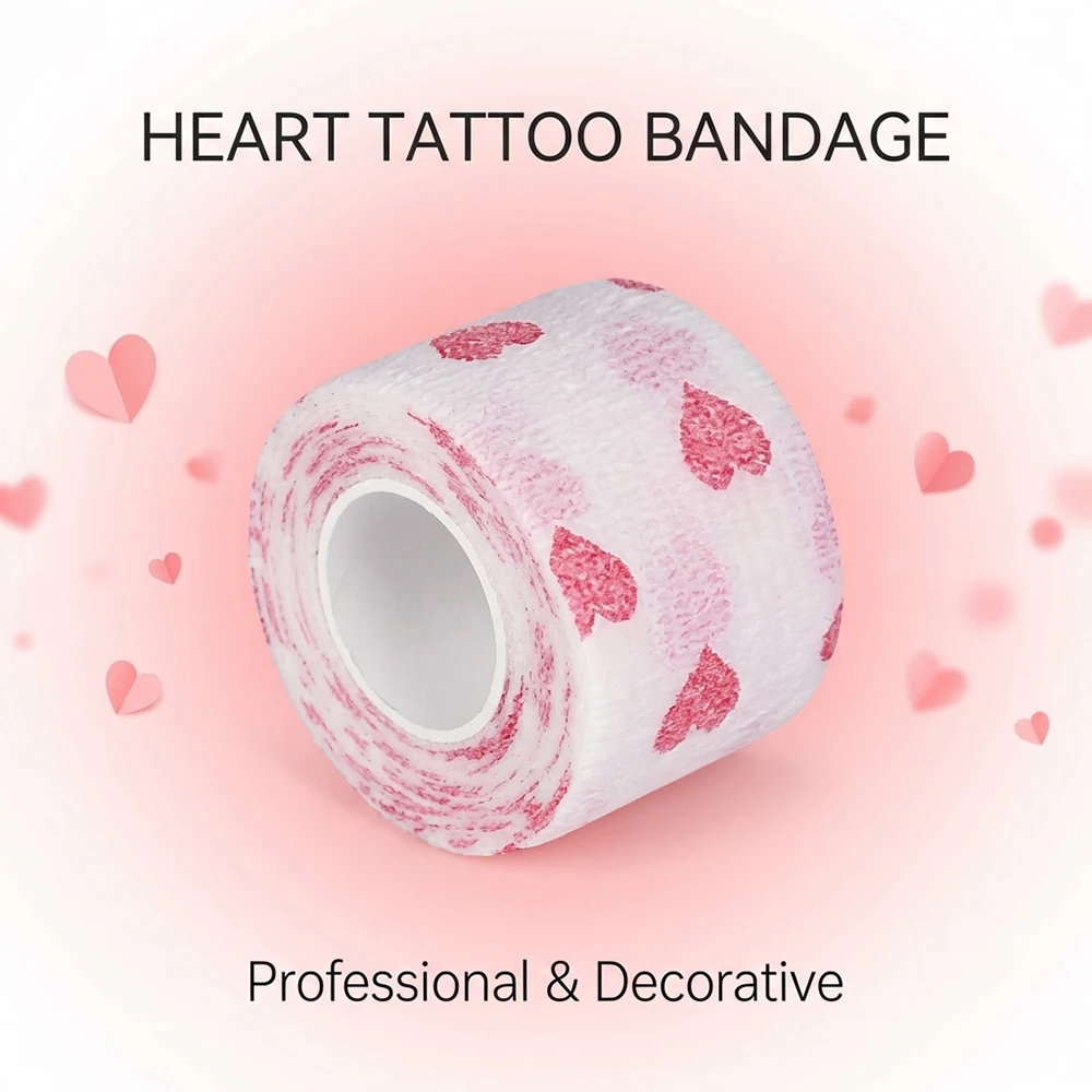 Heart Pattern Tattoo Grip Bandage Cover 5cm Self-Adhesive Elastic Tape Wrap for Machine Pen Non-slip Tattoo Accessories