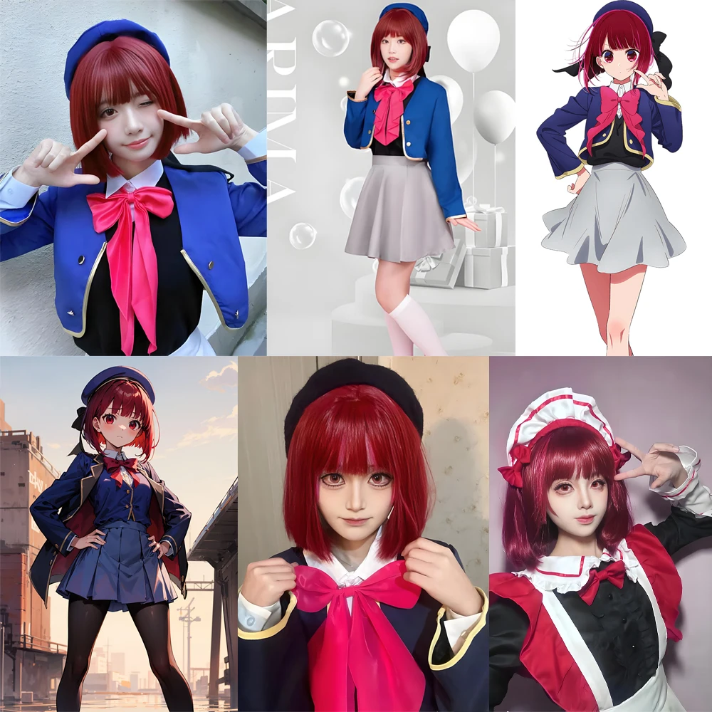 أنيمي عالي الجودة أوشي نوكو كانا أريما ‌ ‌   شعر مستعار صناعي كوسبلاي مقاس 12 بوصة باللون الأحمر الخمري، شعر مستقيم مميز للاستخدام اليومي، طبيعي