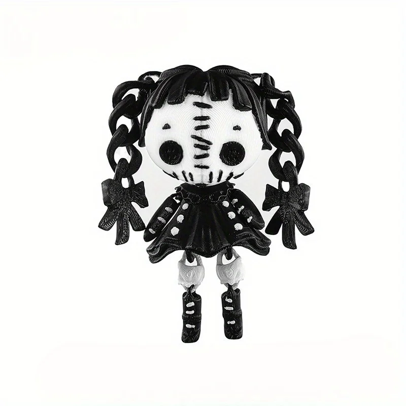 ثلاثية الأبعاد مطبوعة القوطية الرعب المنقولة المشتركة أبيض وأسود مزدوج ذيل حصان فتاة شيطان دمية هالوين عيد الميلاد زينة زخرفية