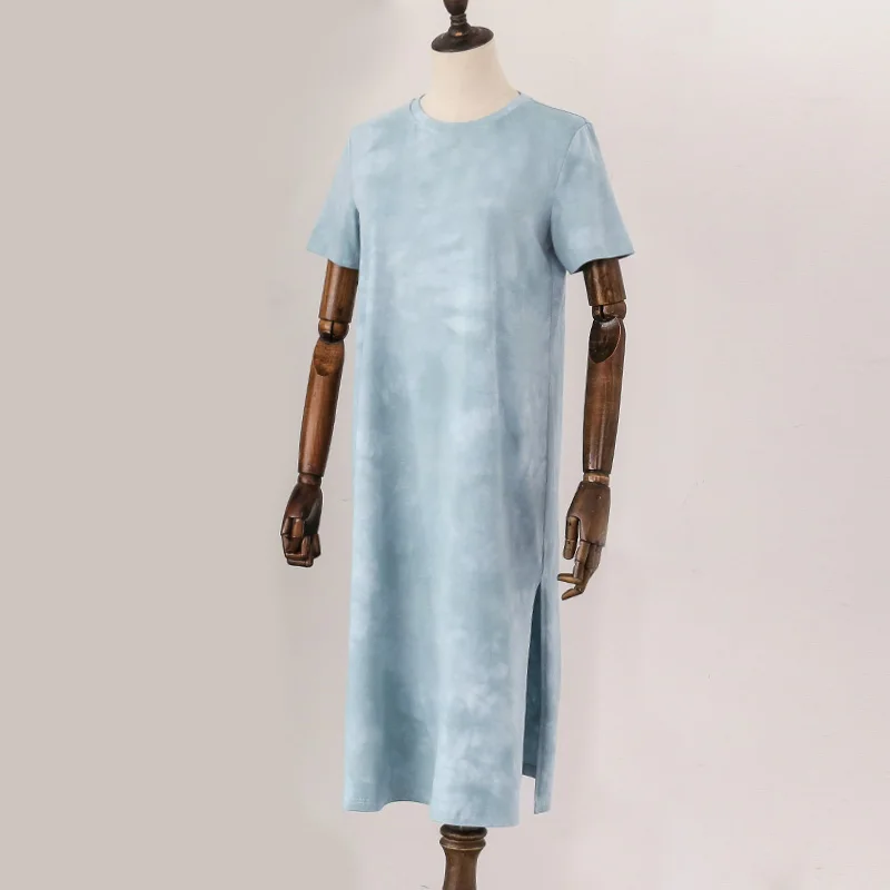Original Casual 94% Cotton Summer Women\'s Dresses Solid Short Sleeve Spilt Long Midi Dress Fashion Sundress Female Clothing