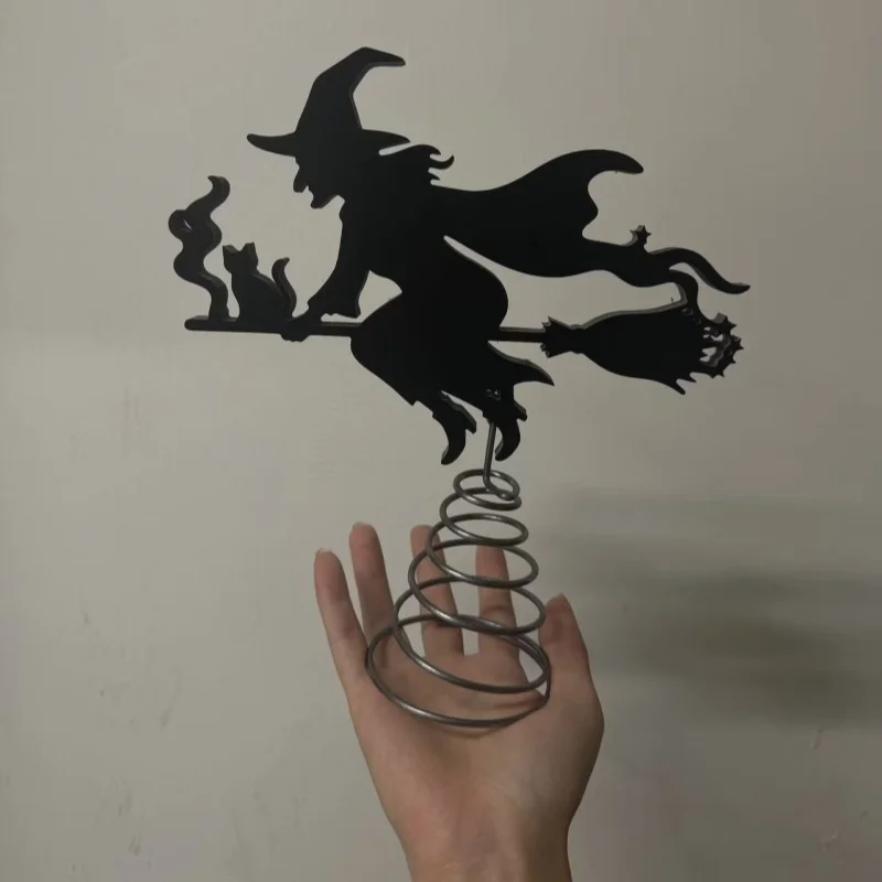 Unique Halloween Gifts Halloween Witch Tree Topper With Led Lights Black Iron Art Silhouette Ornament Holiday For Christmas
