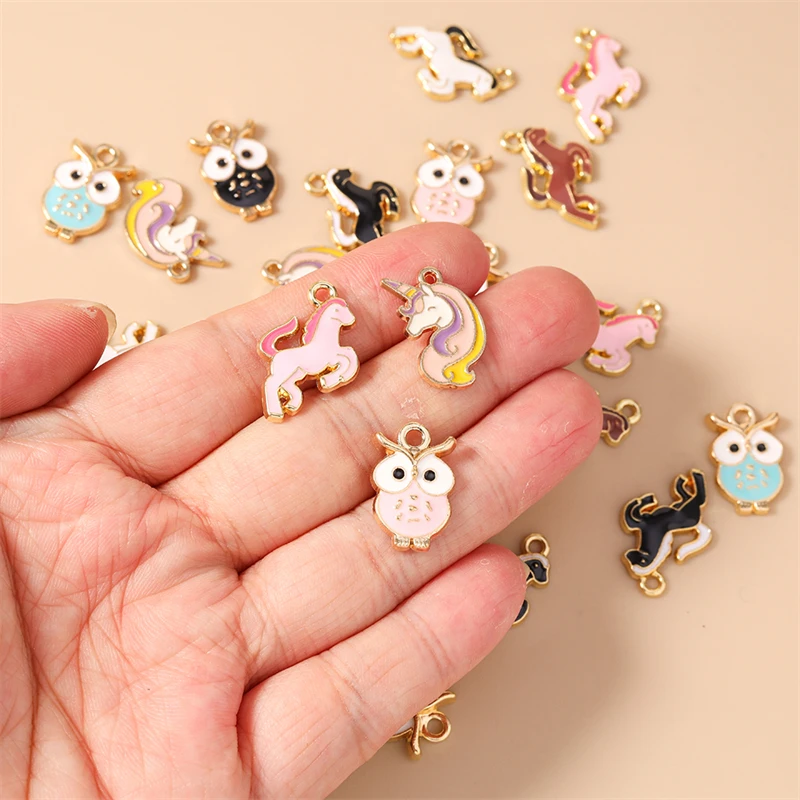 20 Stück Cartoon-Tier-Anhänger, Emaille-Eulen- und Pferde-Anhänger für die Herstellung von Ohrringen, Halsketten, Armbändern, DIY-Bastelarbeiten, Schmuckzubehör – Detail 1