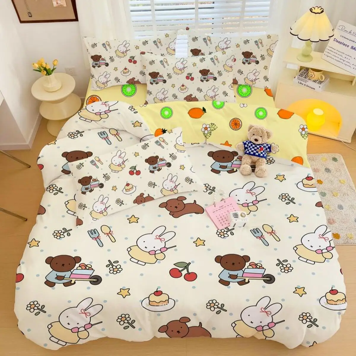 

Miffy Rabbit Cartoon Cute Dormitory Bed Sheet Four Piece Set Bedding Cover Student Dormitory Bedding Cover