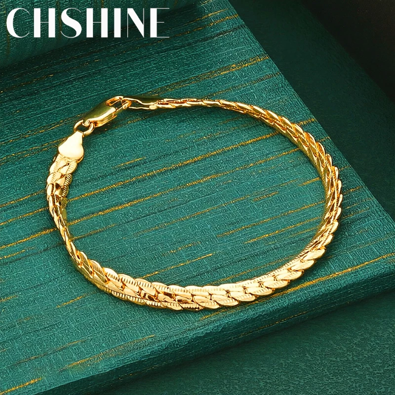 925 Sterling Silver 18K Gold  6MM Braided Chain Bracelet Snap Clasp Elegant Fashion Jewelry for Women Wedding Party Gift