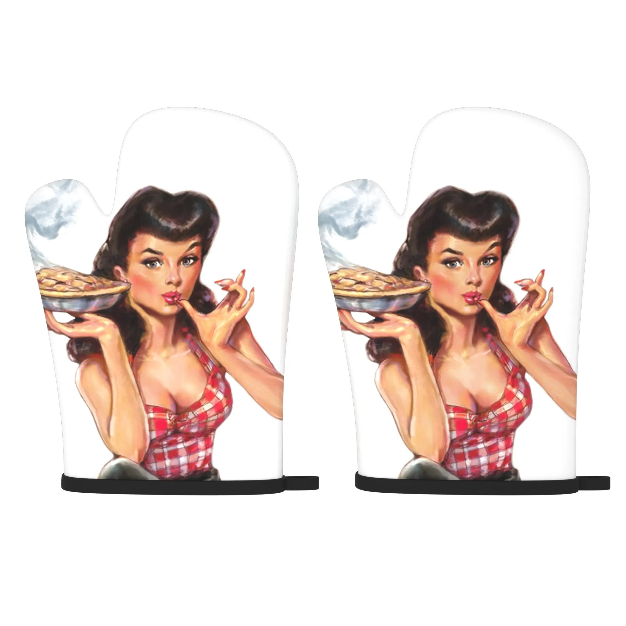 Sexy Girl Baking Oven Mitts Heat Resistant Kitchen Gloves with Insulating Mat Set for Grilling