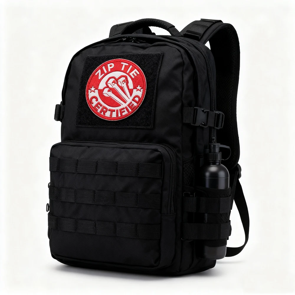 Militärischer taktischer Armband-Rucksack mit Klettverschluss und drei Kabelbindern, computergestickter Reißverschluss, zertifiziert