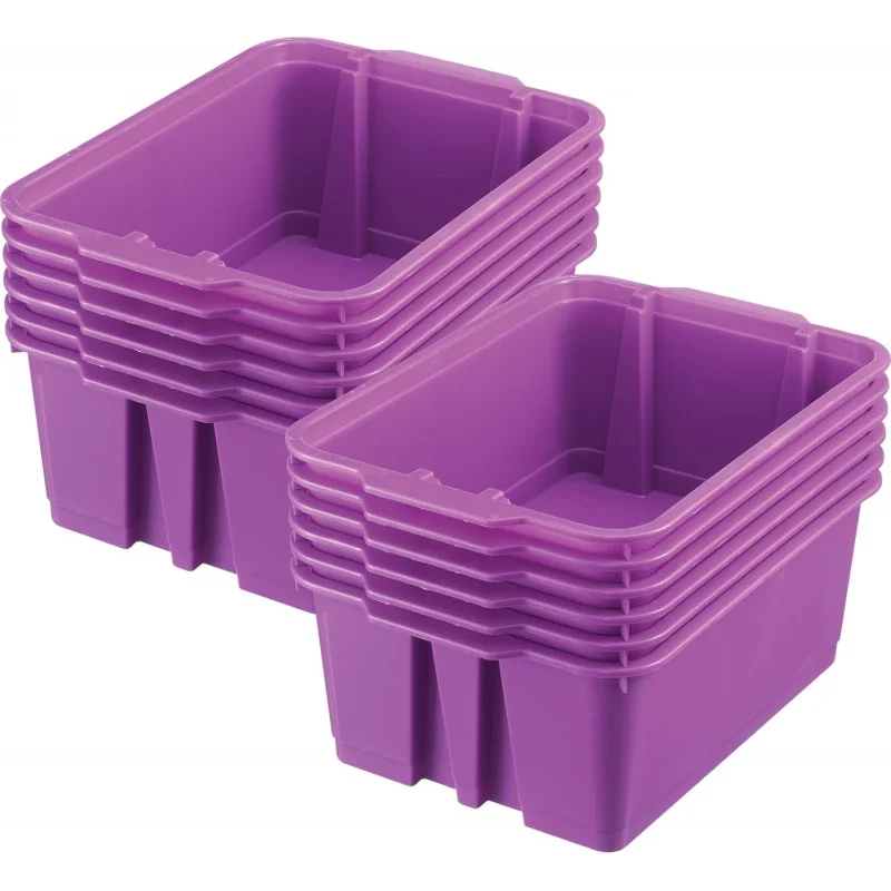 

160074PU Stackable Plastic Book and Organizer Bins for Classroom or Home Use – Sturdy, Colored Plastic Baskets (Set of 12),Purpl