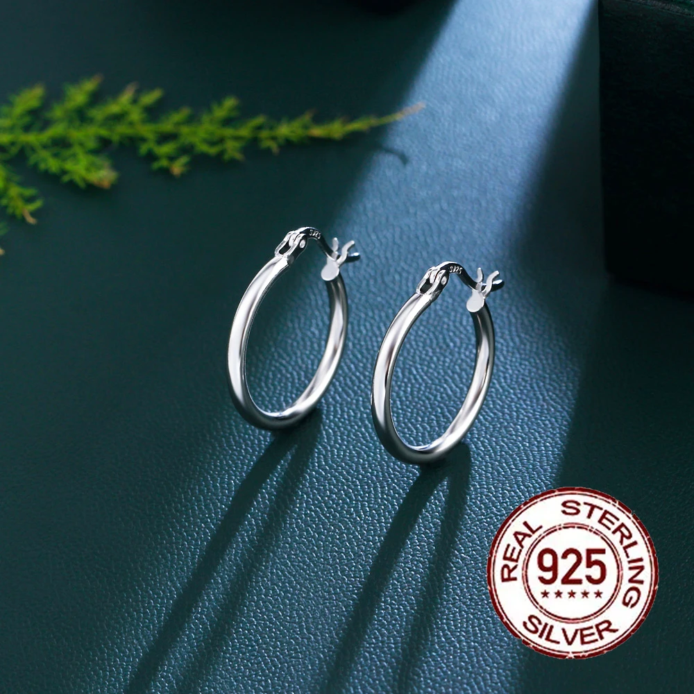 

CWWZircons Pure 925 Sterling Silver New Fashion Simple Round Hoop Earring for Women Fine Party Wedding Accessories Jewelry SE046