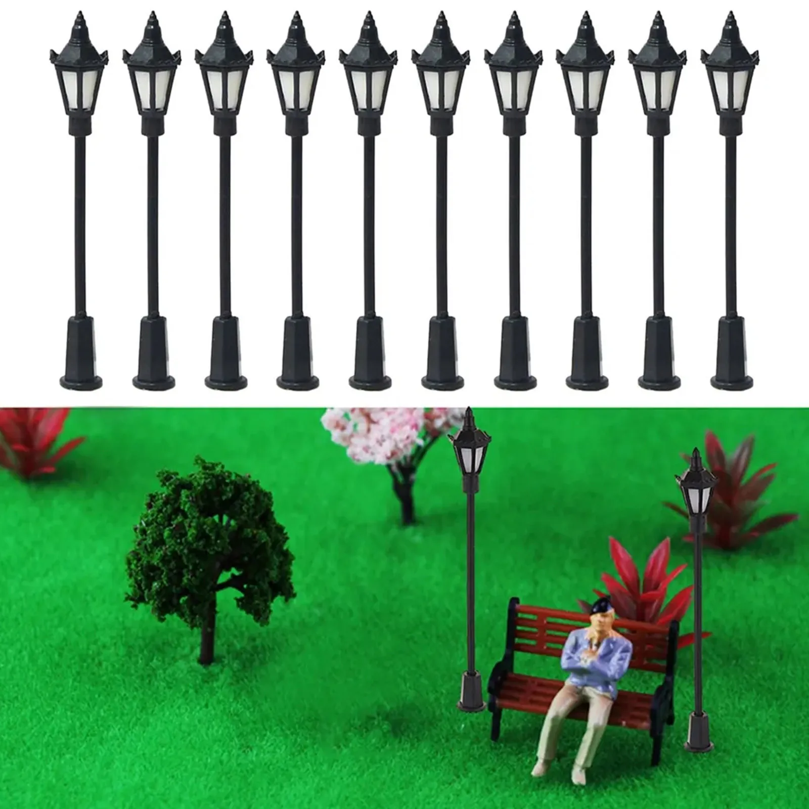 10pcs Household Micro Street Lamp Road Streetlight Mini Lamppost Light LED Lighting Miniature Model  Garden Landscape Decoration