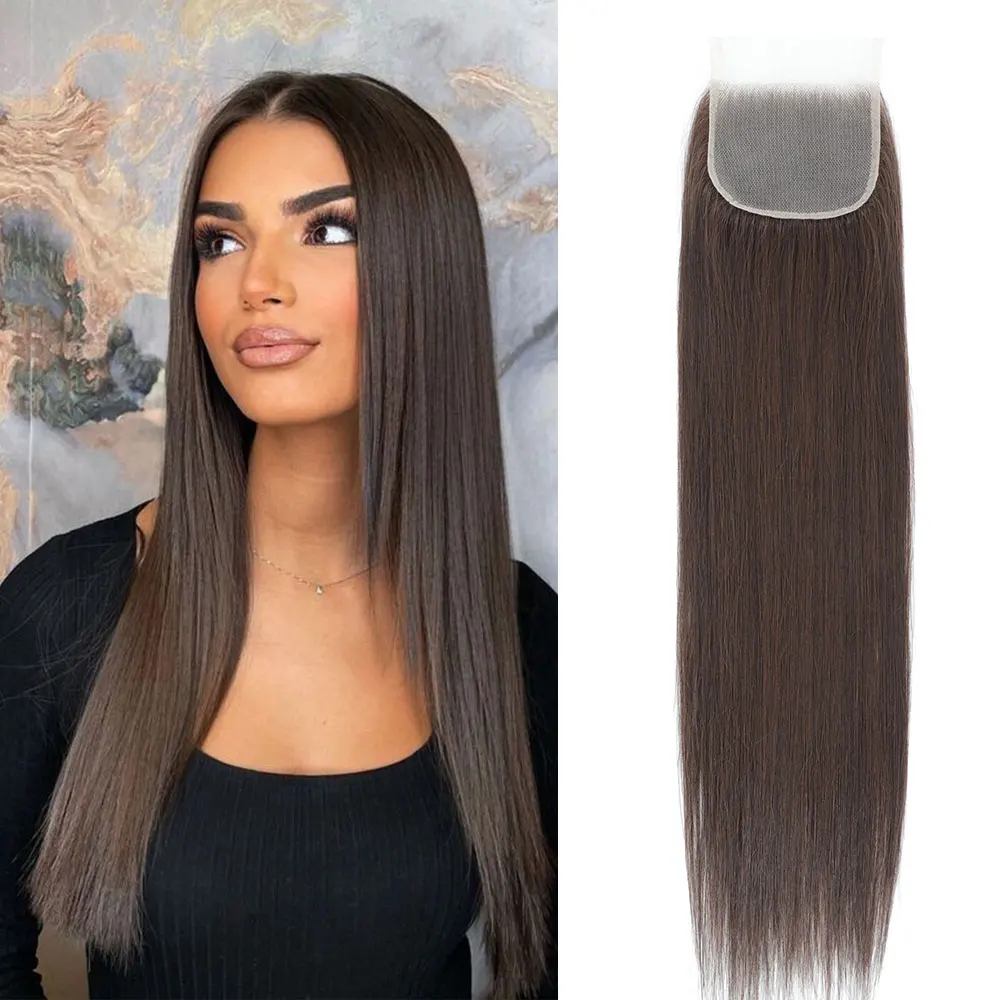 

Transparent Straight 4x4 Lace Closure Highlight Ombre Brown 22'' Lace Closure With Baby Hair Synthetic High Temperature Fibre