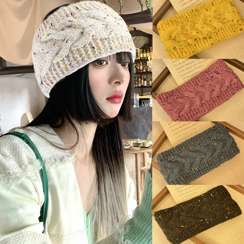 Women Winter Knitted Headband Flecked Cable Knit Hairband Thick Warm Ear Warmer Turbans Fashion Wide Stretchy Headwrap