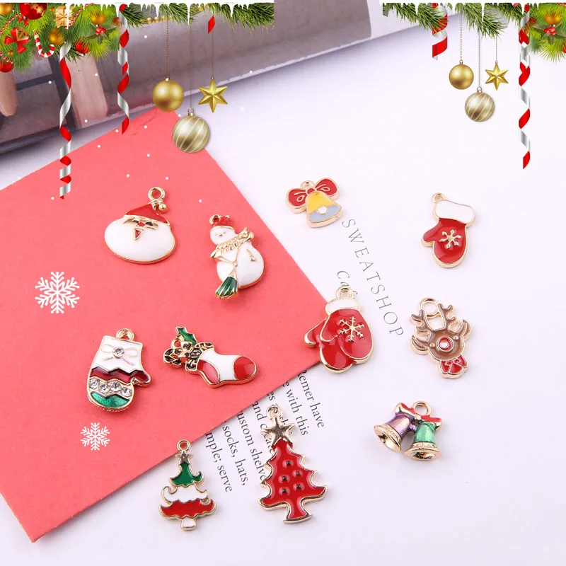 1pcs Diy Earring Accessories Alloy Jewelry Drip Oil Small Pendant Christmas Series Pendant Earrings Handmade Material Charms