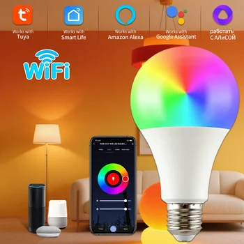 Tuya RGB LED Light Bulbs Smart WiFi E27 Smart Lamp 220V 110V 10W 15W 20W Lamp Smart Life…