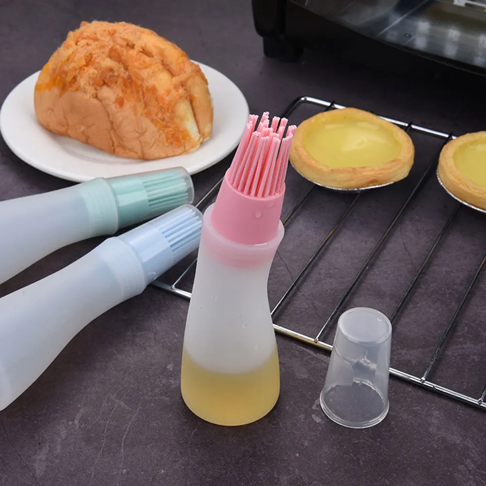 

3Pcs High-Quality Silicone Oil Bottle Kitchen Oil Storage Containers with Brush - BBQ Oil Holder