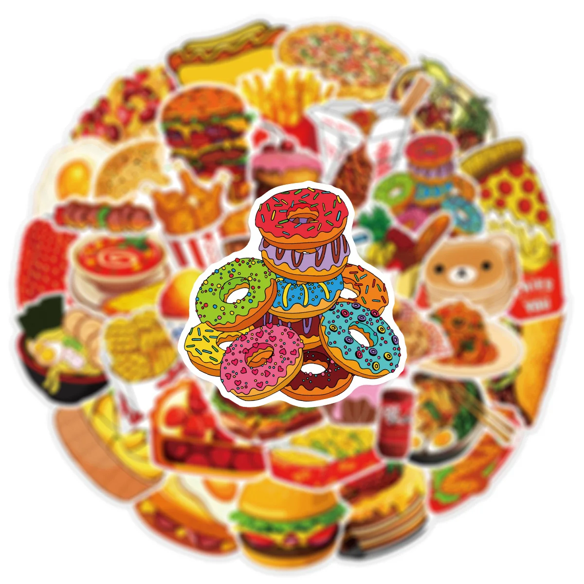 50PCS Delicious Food Drink Stickers Cute Cartoon Graffiti Decals DIY Phone Motorcycle Stationery Fridge Car Wall Sticker
