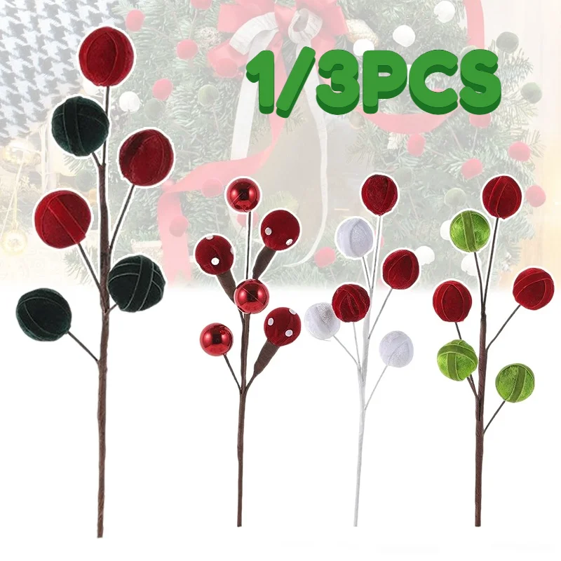 

Plush Velvet Christmas Tree Cuttings Foam Ball Branches Multicolored DIY Decor for Table Centerpieces Holiday Party Decorations