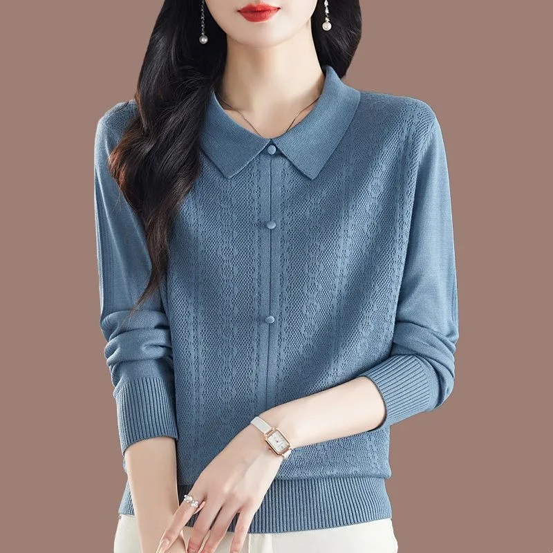 เสื้อไหมพรมคอวีทรงยาวบางเบาสำหรับผู้หญิง สวมใส่สบาย ระบายอากาศดี สไตล์ลำลอง ผลิตจากเส้นใยวิสโคส