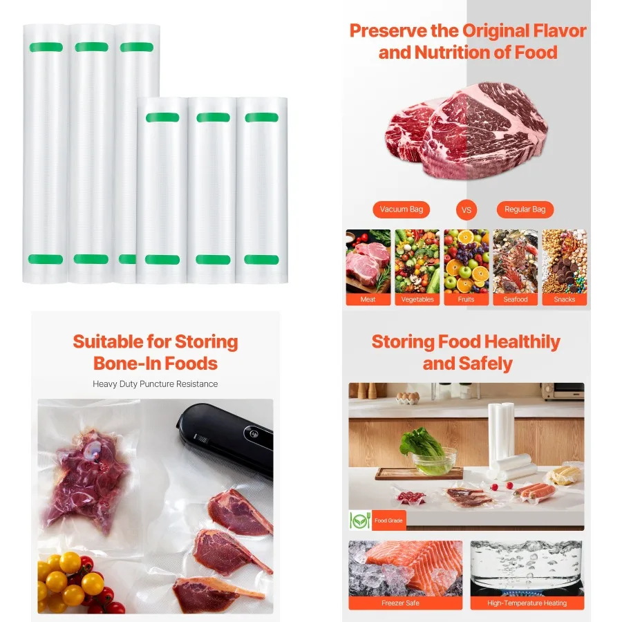 

6 рулонов пакетов для вакуумного упаковщика 11 x 20 футов и 8 x 20 футов, настраиваемый мешок без BPA