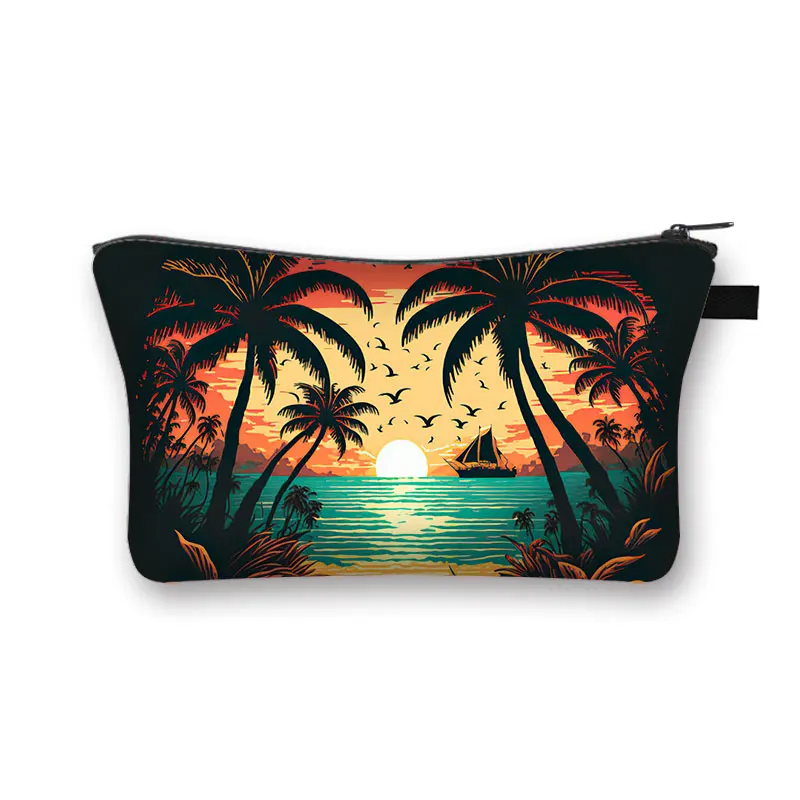 Hawaiian palm Coconut Trees Cosmetic Bags Woman Summer Travelling Makeup Bag Organizer Beach  Necessaries Mini Handbag