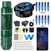 Tattoo Kit POSEIDON Green Tattoo Pen Kit For Permanent Makeup Tattoo Machine Kit High Power Tattoo Power Supply Tattoo Gun Kit