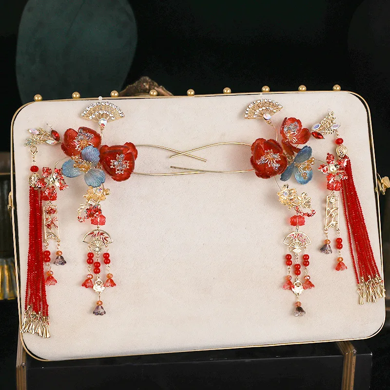 2025 สีแดงสไตล์ใหม่ Xiuhe Headdress จีนเจ้าสาวเคลือบพู่ Xiuhe เสื้อผ้าและชุดแต่งงานชุดอุปกรณ์เสริมผม