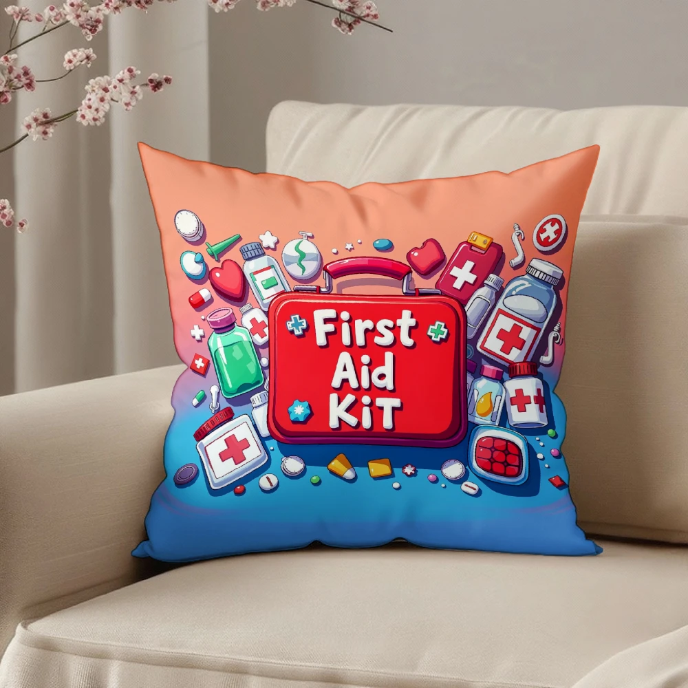 Square Throw Pillow Orange And Blue Gradient First Aid Kit Medical Supplies Print Living Room Sofa Bedroom Decor