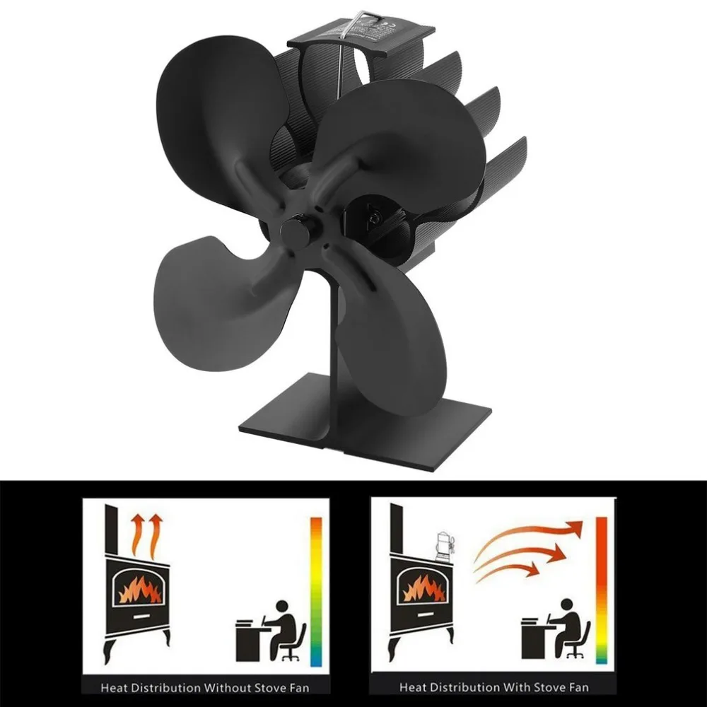 4-Blade Heat Powered Stove Fan Fireplace Fan Log Burner Fan for Gas/Pellet/Log/Wood Buring Stove Efficient Heat Distribution