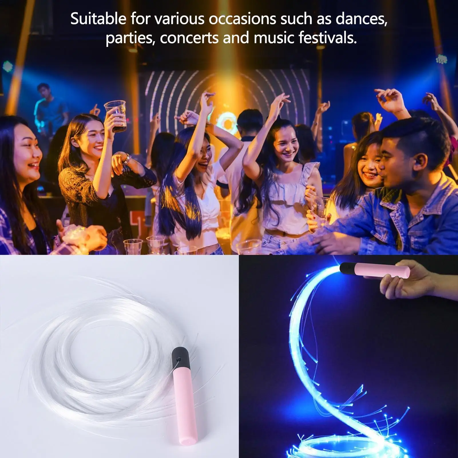 LED Fiber Optic Whip Rave, 1.7m 360 Swivel Pixel Whip Dance Space Whip (7 Colors 4Modes)for LED Light Show EDM Dance Festival