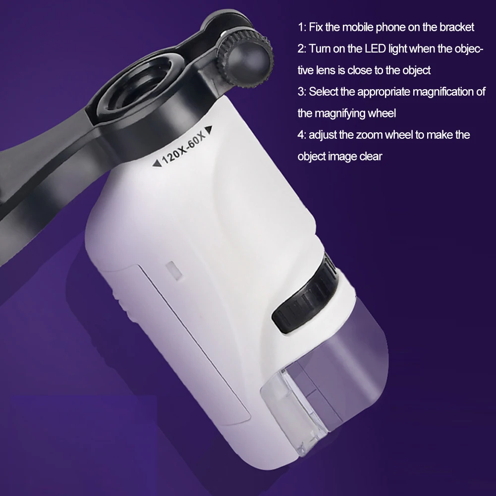 Microscope for Natural Observation Science Microscope for 60 120x Magnification with LED for Light and Phone Holder