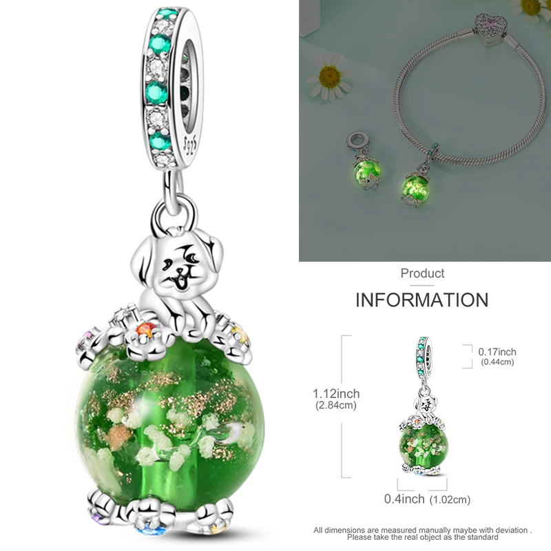 2026 925 Sterling Silber Grüner Glücks-Zirkon Vierblättrige Kleeblatt-Serie Charms Niedliche Hundeperlen Passend für Armbänder DIY Schmuck Originelle Frauengeschenke – Detail 35