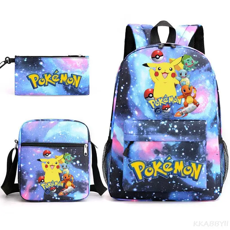 3pcs Pokemon School Bag Cartoon Pikachu Shoulder Bags Eevee Casual Canvas Bag Pocket Monster Student Laptop Mochilas