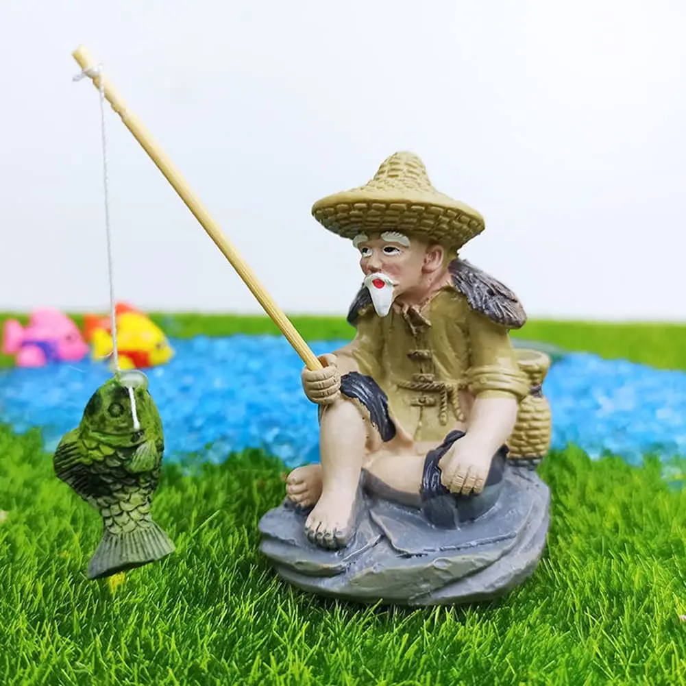 

Resin Micro Landscaping Sculpture Ornaments Old Man Fishing Artificial Ornaments for Aquarium Decoration 3.8 X 2.5 X 3.5cm