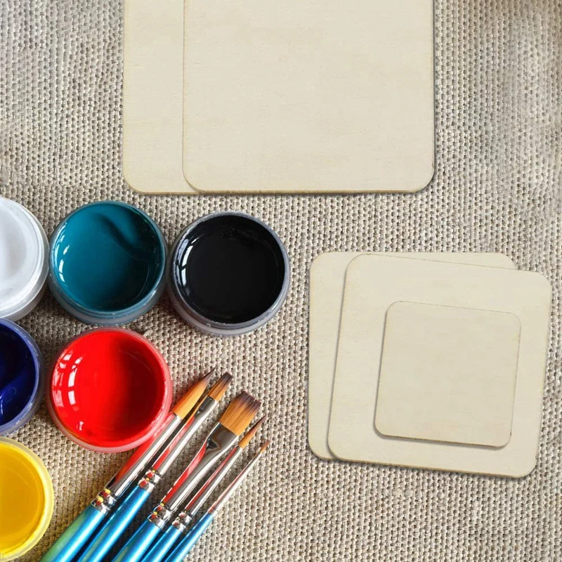 40 Pcs Unfinished Blank Wood Square,3 Different Size Wood Square Slices Cutouts For DIY Arts Craft Project,Pyrographyart