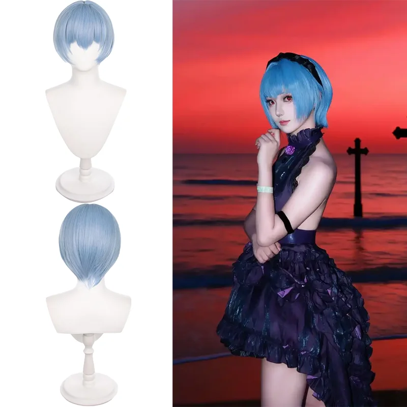 

Short Light Blue Anime Cosplay Wig Ayanami Rei EVA Heat Resistant Synthetic Full Head Wig for Halloween Daily Party Comic Con