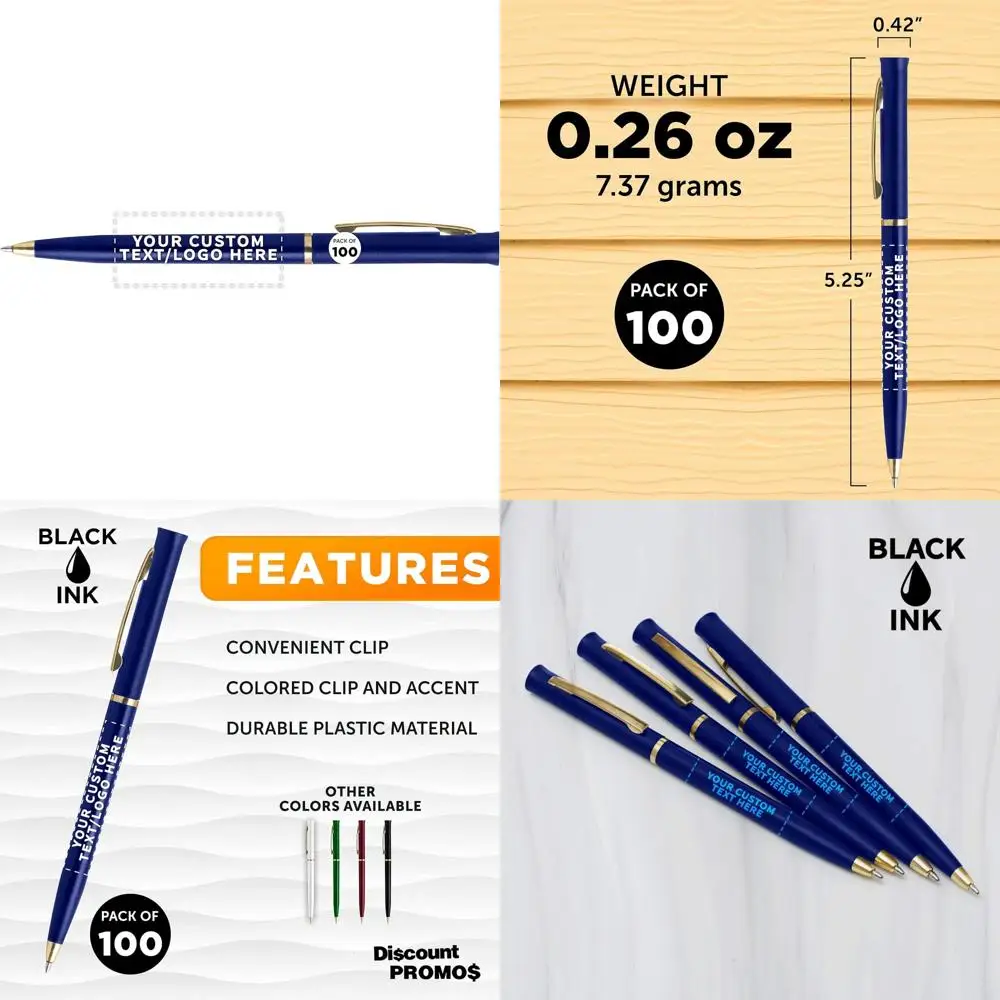 

Customizable 100-Piece Hotel Pens Set - Personalized Plastic Blue Pens with Text and Logo for Promotions