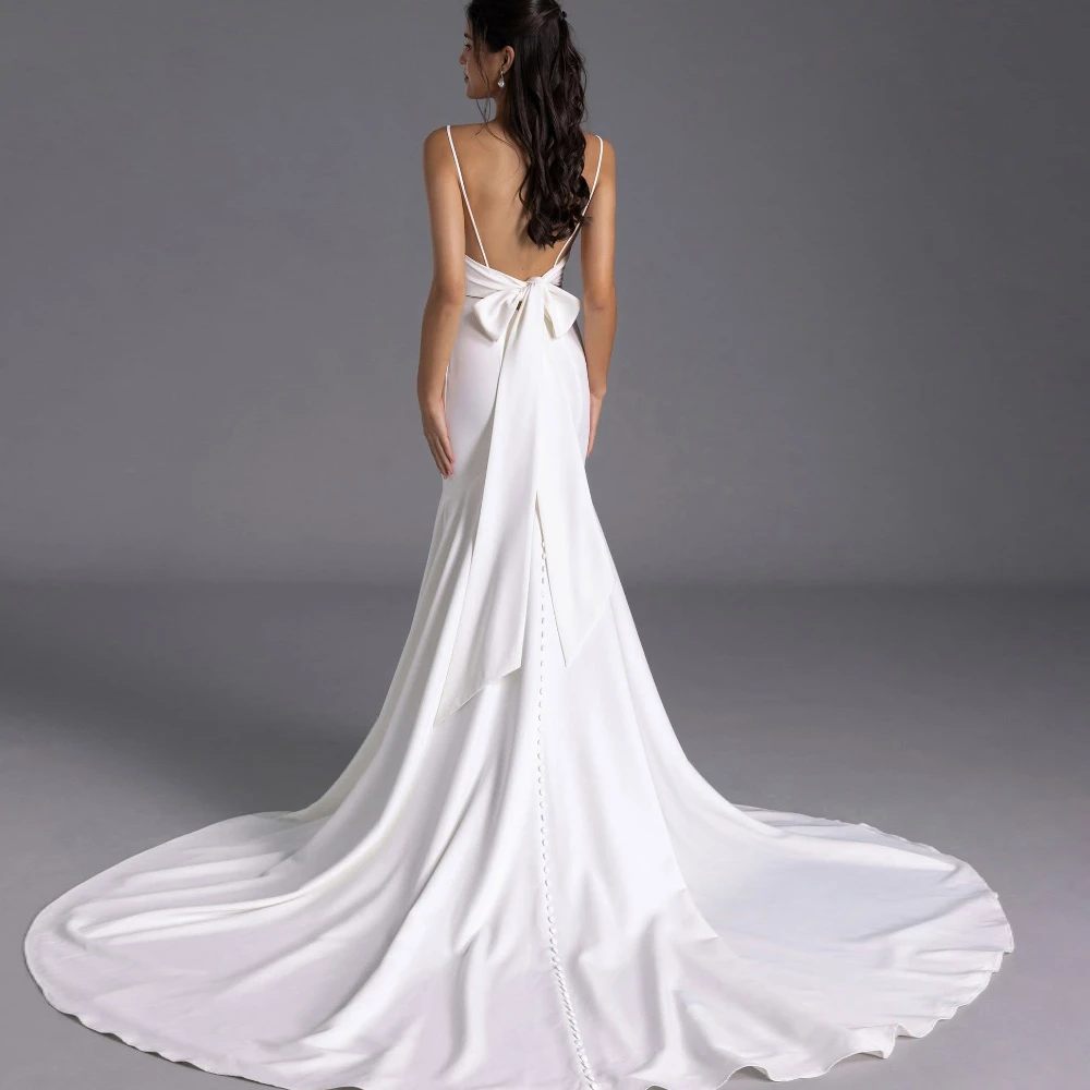 

Customized Charming White Jersey Wedding Dress Elegant V-neck Sleeveless Bridal Gowns Classic Mermaid Court Train Robe de mariée
