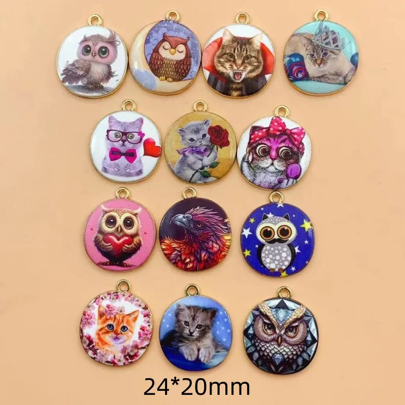 10pcs Owl Cat Enamel Beads Charms Pendants for Jewelry Making Floating Metal Women DIY Necklace Bracelet Earrings Accessories