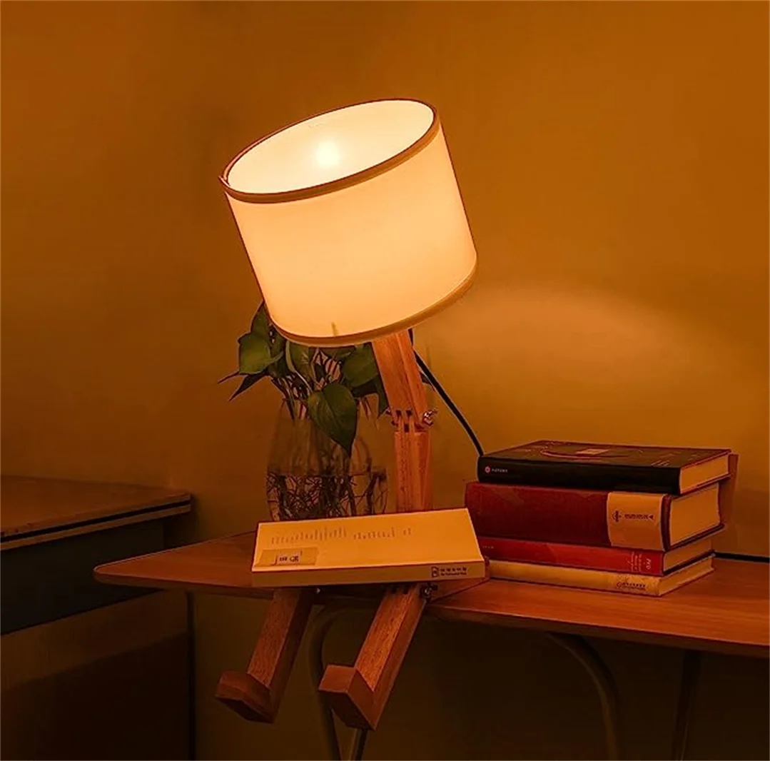 Cute, Unique Wooden Bedside Lamp, Interesting And Stylish Character Lamp, Wooden Robot Cute Bedroom Lamp, Room Decoration Lamp