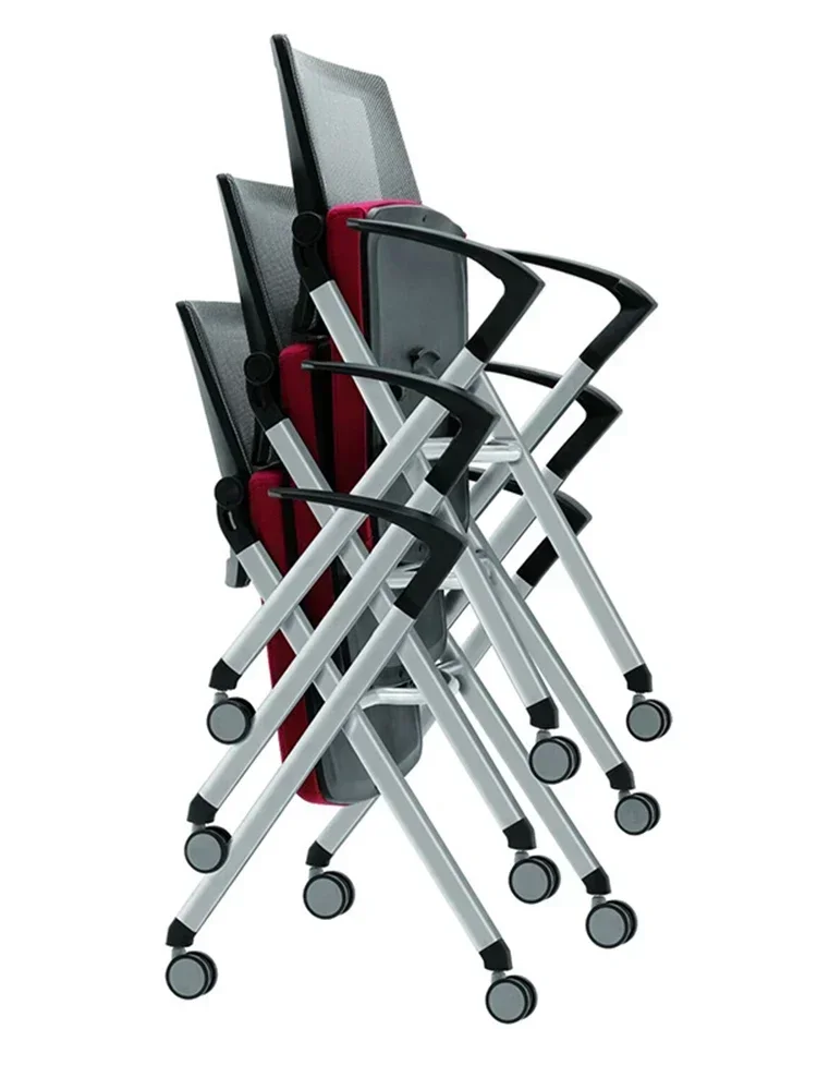 Folding training chair with wheels, conference  with four legs