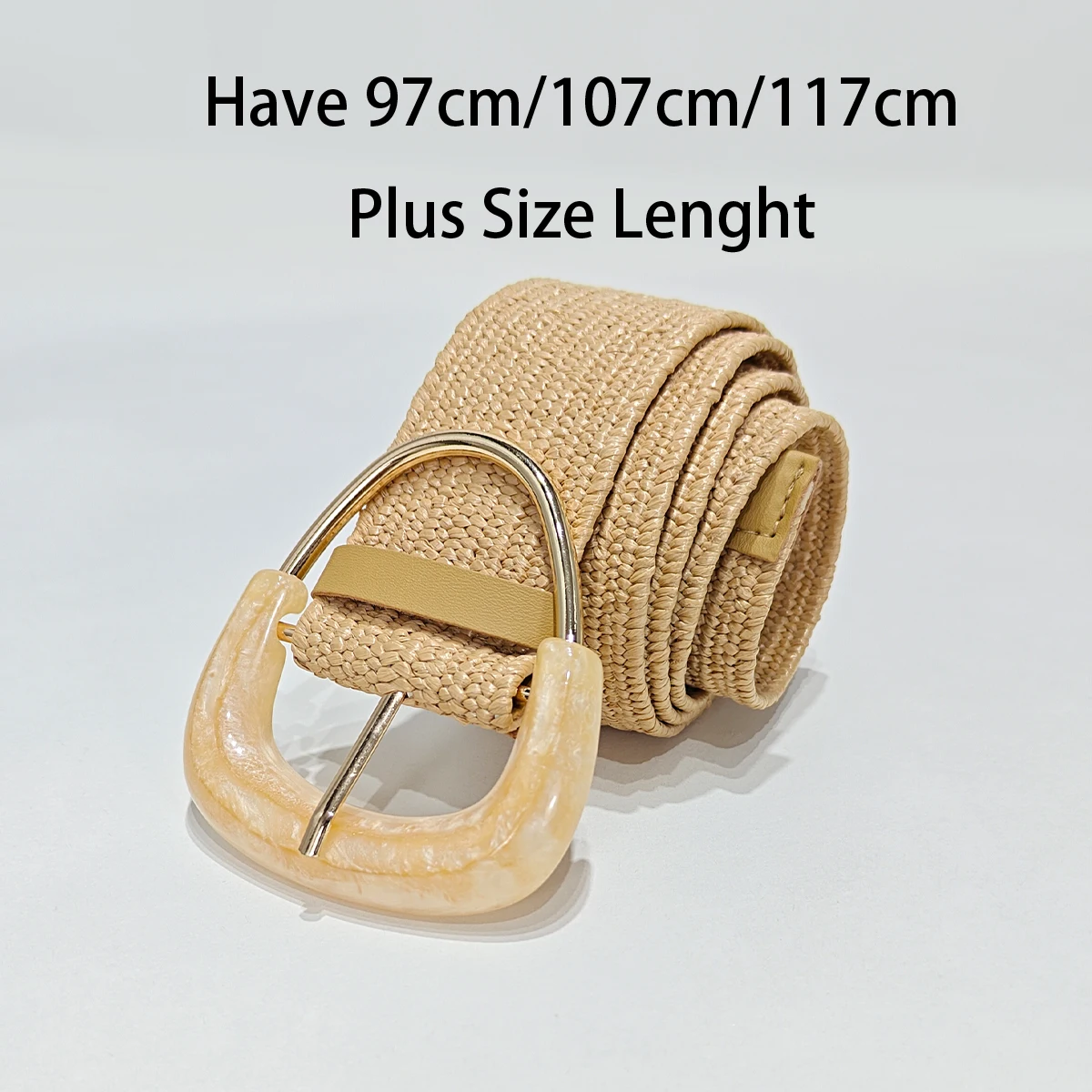Hot Sale Spring Summer Women PP Straw Braided Elastic Khaki wide Belt Vintage Buckle Boho Women Knitted Belt Dress Jeans Belt