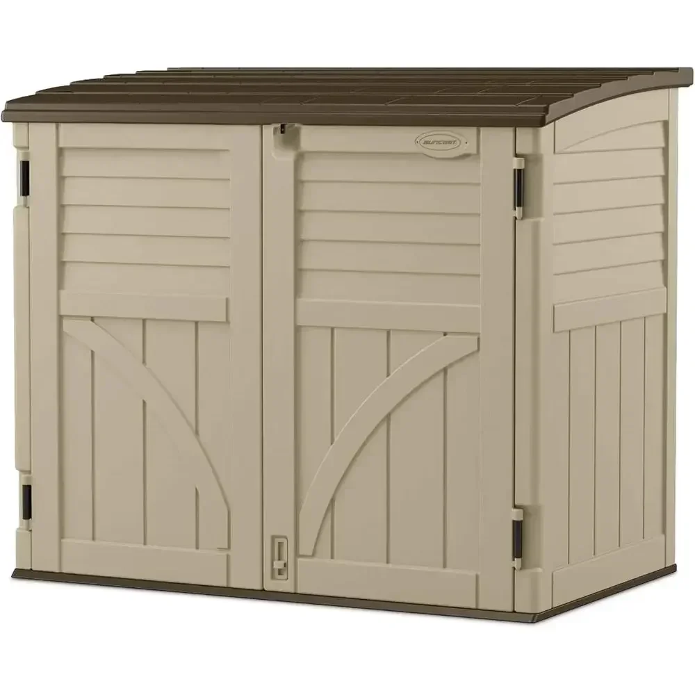 Compact Outdoor Storage Shed, 34 Cubic Feet Capacity, Sand-Resistant, Lockable Resin Organizer for Tools, Bins, Bikes, and Yard