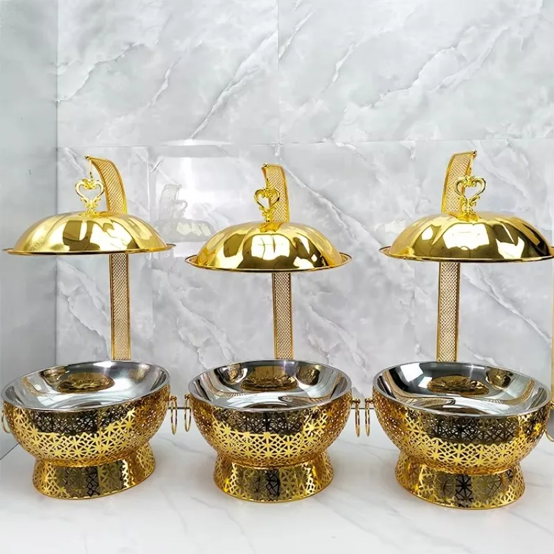 

Gold round Stainless Steel Hot Pot Gas Powered Hanging Heater for Buffet Food Beverage Hotels Restaurants