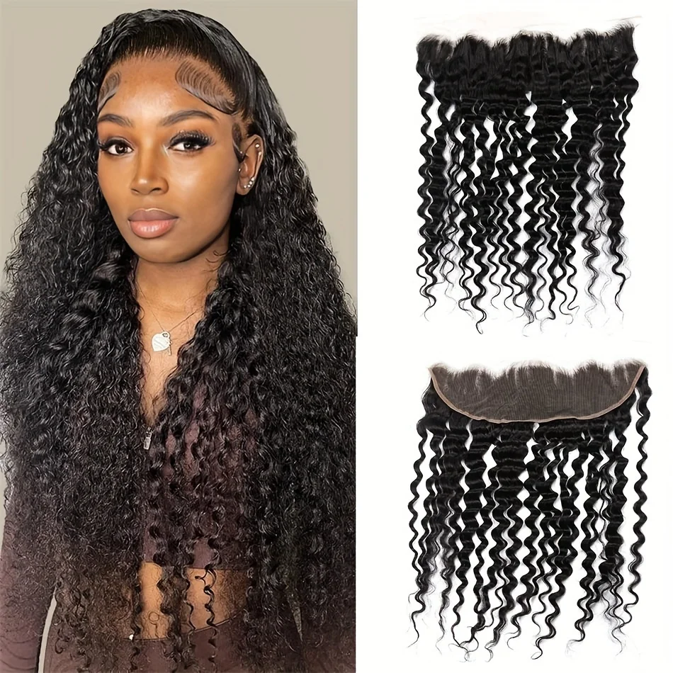 Peruvian  Deep Wave Lace Frontal Closure 13x4 Ear to Ear Lace Frontal Deep Wave Human Hair Frontal Pre Plucked Free Part