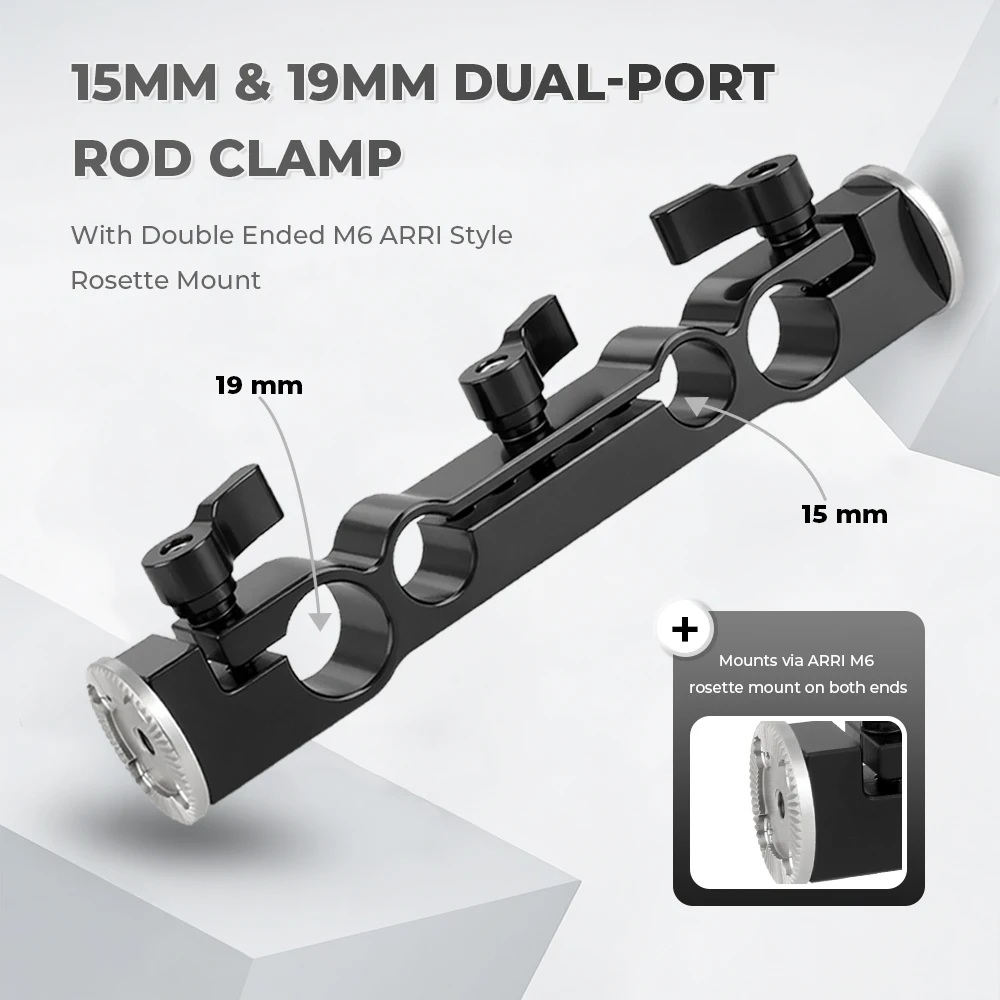 camvate-カメラ-15mm-19mm-デュアルポートロッドクランプ、両端標準m6-arriロゼットマウント付き、一眼レフカメラサポートシステム用