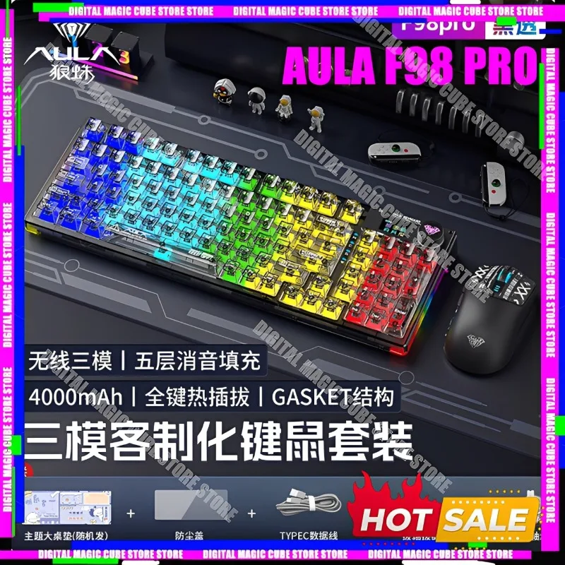 

AULA F98 Pro Mechanical Keyboards Transparent Keycaps RGB Hot-swap Wireless Trimode Custom Game Keyboard PC E-Sports Accessories