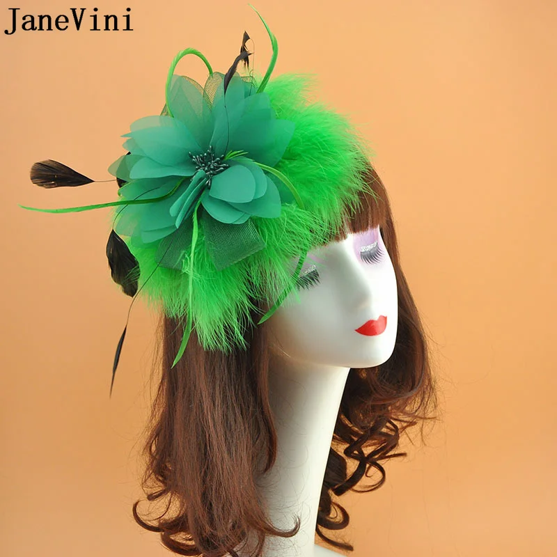 JaneVini-Sombrero de Novia de plumas grises con horquilla para mujer, sombreros de boda elegantes, accesorios para el cabello de Novia