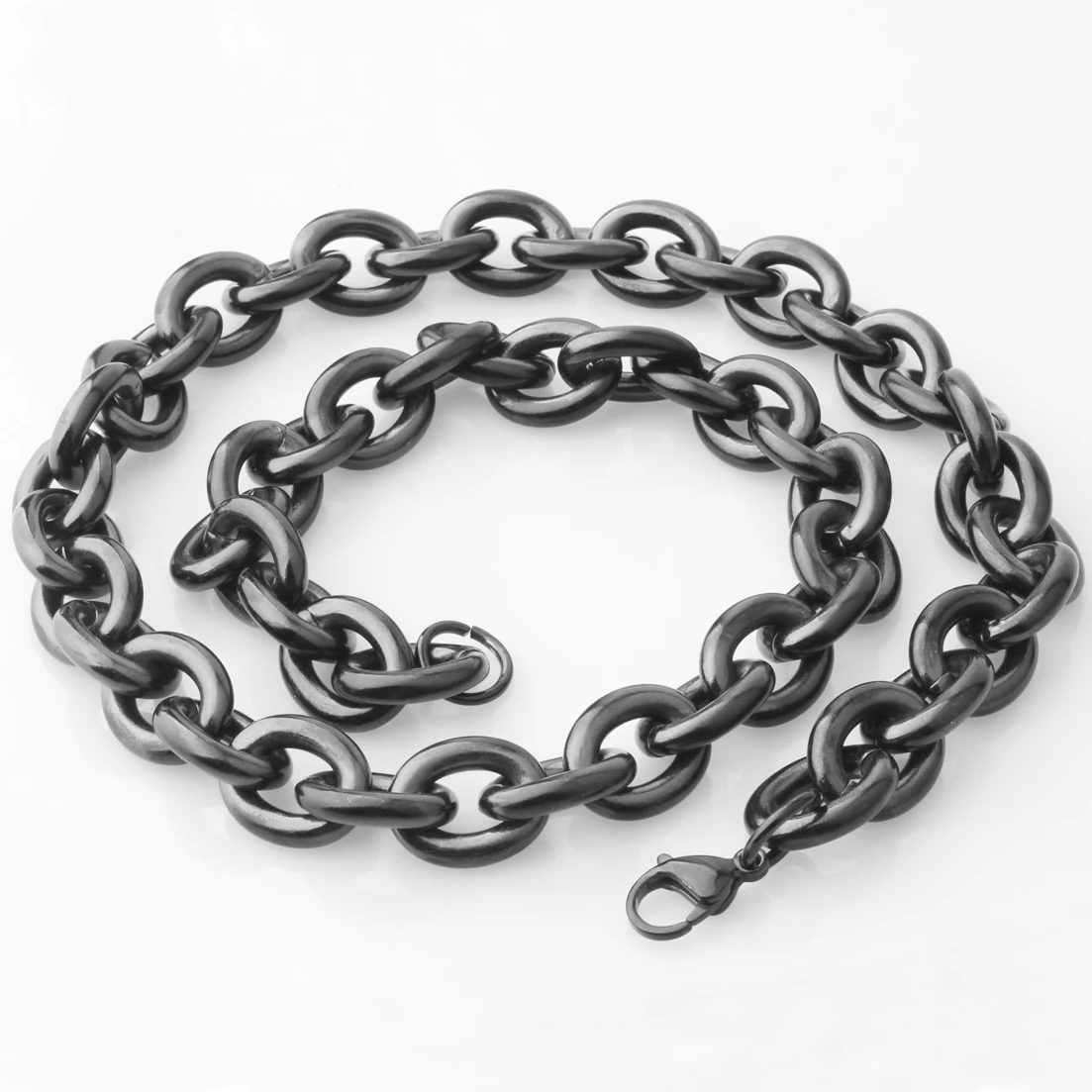 Granny Chic Charming 8/11/13/15mm Mens Chain Black Color Stainless Steel Big O Oval Chain Necklace Top quality Fashion Jewelry