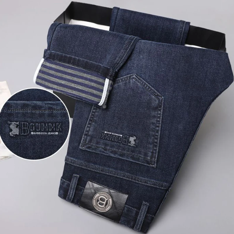 2025 جديد جينز سترتش الرجال العادية الكلاسيكية الأعمال سليم بنطلون أسود أزرق مستقيم الذكور Y2K ماركة الملابس السراويل حجم 29-40 #5