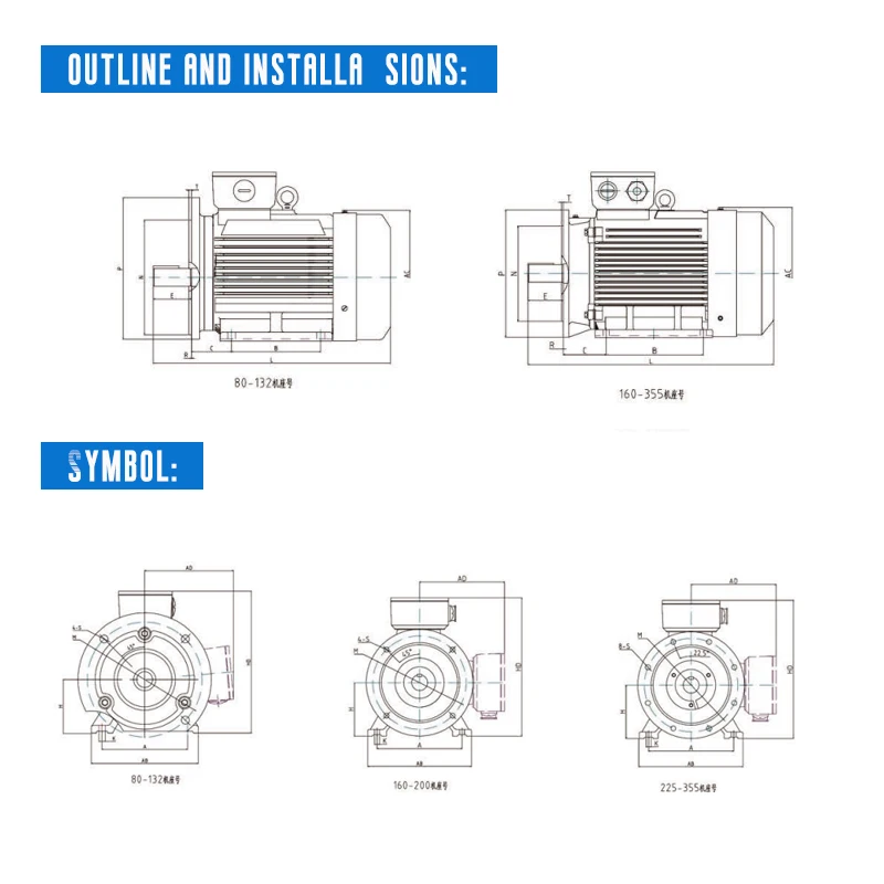  YE3-132M2-6 5.5KW Three Phase Asynchronous Induction AC Motor 380V 50Hz IE3 Efficiency IP55 Protection
